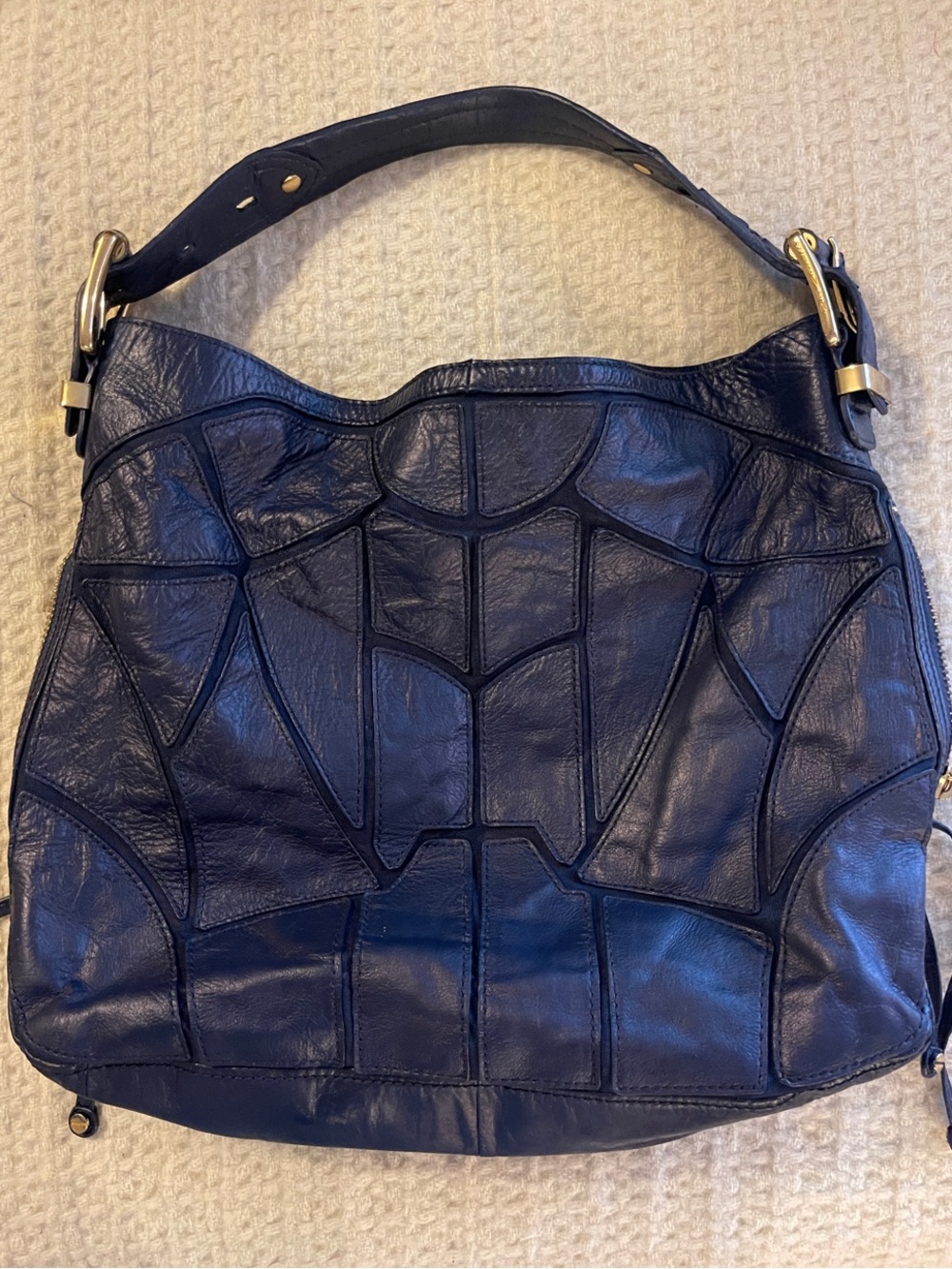 Steven By Steve Madden Navy Patchwork Leather Shoulder Bag
